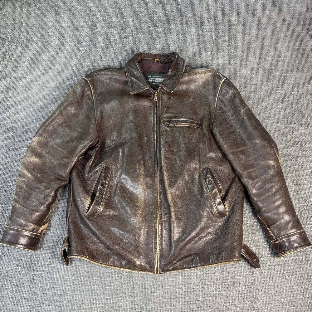 Boutique of Leathers Cafe Racer Jacket Mens XL Brown Distressed Vintage 90s